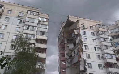 A destroyed high-rise building in Belgorod